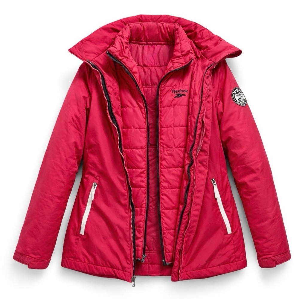 Reebok 2-in-1 Parka Puffer Pink Eighteen Ninety Five Hooded Coat Jacket Small